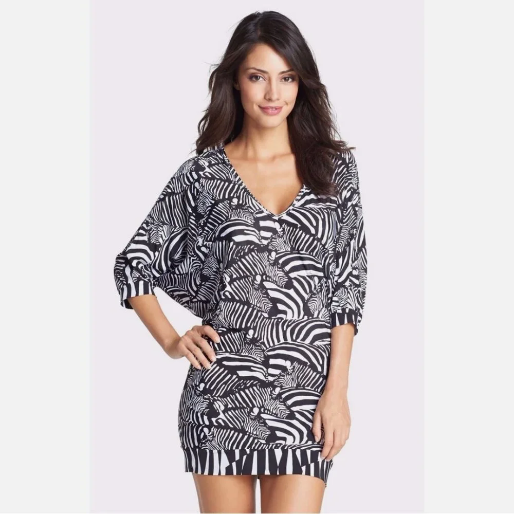Trina Turk Tanzania One Piece & Zebra Cover Up Tunic 2 Pc Set